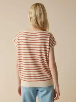 Kurzarmpullover aus Bio-Baumwolle, 52 ringel crème-mahagoni, XL, GOTS