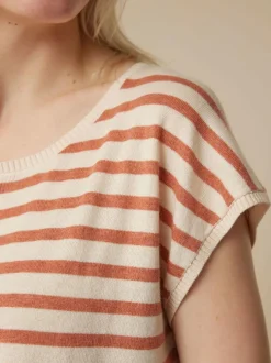 Kurzarmpullover aus Bio-Baumwolle, 52 ringel crème-mahagoni, XL, GOTS