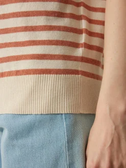 Kurzarmpullover aus Bio-Baumwolle, 52 ringel crème-mahagoni, XL, GOTS