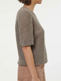 Kurzarmpullover aus Yakwolle, 64 hasel melange, XS