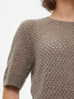 Kurzarmpullover aus Yakwolle, 64 hasel melange, XS