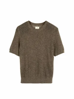 Kurzarmpullover aus Yakwolle, 64 hasel melange, XS