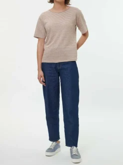 Kurzarmshirt aus Bio Leinen/Baumwolle, 79 nougat/offwhite ringel, 38, GOTS