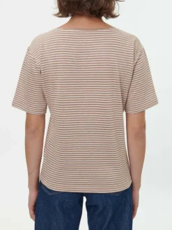 Kurzarmshirt aus Bio Leinen/Baumwolle, 79 nougat/offwhite ringel, 38, GOTS