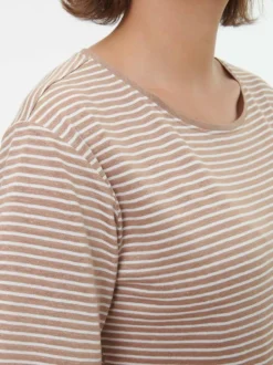 Kurzarmshirt aus Bio Leinen/Baumwolle, 79 nougat/offwhite ringel, 38, GOTS