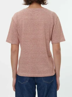 Kurzarmshirt aus Bio Leinen/Baumwolle, 76 weiss/kastanie ringel, 36, GOTS