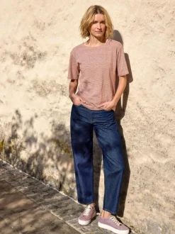 Kurzarmshirt aus Bio Leinen/Baumwolle, 76 weiss/kastanie ringel, 36, GOTS