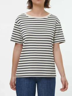 Kurzarmshirt aus Bio-Baumwolle, 55 navy/offwhite ringel, 38, GOTS