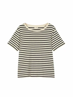 Kurzarmshirt aus Bio-Baumwolle, 55 navy/offwhite ringel, 38, GOTS