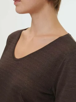 Kurzarmshirt aus Bio-Leinen, 95 kakao, 36