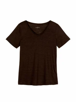 Kurzarmshirt aus Bio-Leinen, 95 kakao, 36