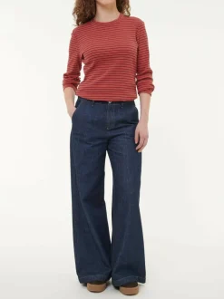 Langarmshirt aus Bio Baumwolle/Wolle, 24 cranberry/navy ringel, 38, GOTS