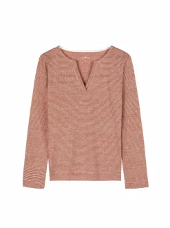 Langarmshirt aus Bio Leinen/Baumwolle, 76 weiss/kastanie ringel, 38, GOTS