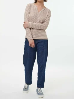 Langarmshirt aus Bio Leinen/Baumwolle, 79 nougat/offwhite ringel, 38, GOTS