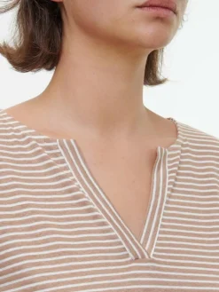 Langarmshirt aus Bio Leinen/Baumwolle, 79 nougat/offwhite ringel, 38, GOTS