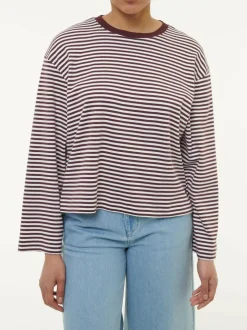 Langarmshirt aus Bio-Baumwolle, 25 merlot/weiss ringel, 38, GOTS