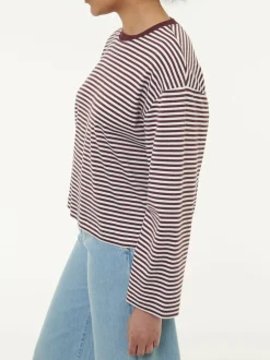 Langarmshirt aus Bio-Baumwolle, 25 merlot/weiss ringel, 38, GOTS