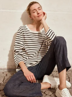 Langarmshirt aus Bio-Baumwolle, 55 navy/offwhite ringel, 38, GOTS