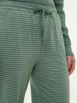 Lange Schlafhose aus Bio-Baumwolle, 96 eucalyptus/natur melange ringel, S, GOTS