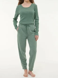 Lange Schlafhose aus Bio-Baumwolle, 96 eucalyptus/natur melange ringel, S, GOTS