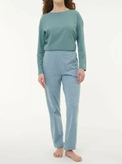 Lange Schlafhose aus Bio-Baumwolle, 91 blumendruck himmelblau, S, GOTS