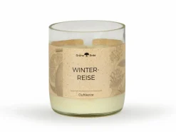 Natürliche Rapswachskerze WINTERREISE im rezyklierten Glas, Baumwolldocht, 325 ml, H 9,5 cm, ø 8,5 cm