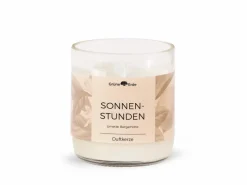 Natürliche Rapswachskerze SONNENSTUNDEN im rezyklierten Glas, Baumwolldocht, 325 ml, H 9,5 cm, ø 8,5 cm