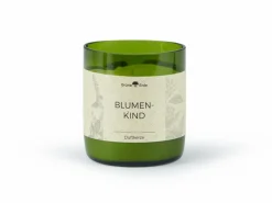 Natürliche Rapswachskerze BLUMENKIND im rezyklierten Glas, Baumwolldocht, 325 ml, H 9,5 cm, ø 8,5 cm