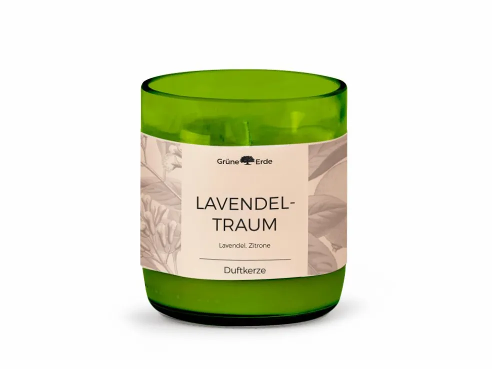 Natürliche Rapswachskerze LAVENDELTRAUM im rezyklierten Glas, Baumwolldocht, 325 ml, H 9,5 cm, ø 8,5 cm