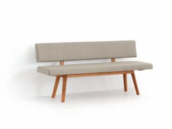 Polsterbank Mirato mit Rückenlehne, L 180 x T 56,5 x H 86 cm, Banklaenge 180 cm, Wollstoff Tano Natur (79), Buche