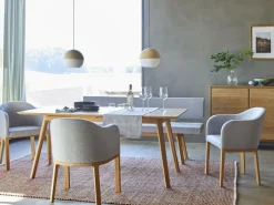 Polsterbank Mirato mit Rückenlehne, L 180 x T 56,5 x H 86 cm, Banklaenge 180 cm, Wollstoff Tano Natur (79), Buche