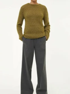 Pullover aus Alpakawolle und Bio-Baumwolle, 48 olive melange, S