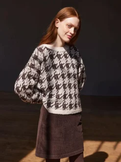 Pullover aus Alpakawolle, 09 hahnentritt chocolate, S