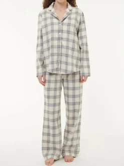 Pyjamahemd aus Bio-Baumwolle, 88 karo perlmutt/blau, S, GOTS