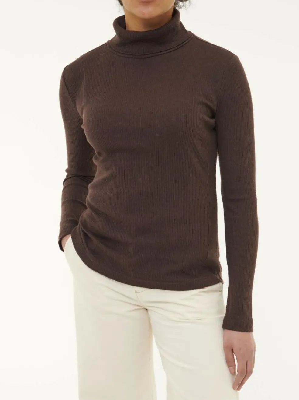 Rollkragenshirt aus Bio Baumwolle/Wolle, 61 chocolate melange, 38, GOTS