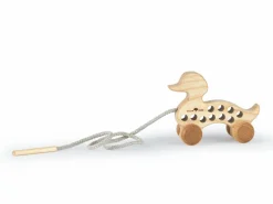 Rolltier Ente aus Eschenholz mit Fädelspiel, 15 x 6 x 11 cm