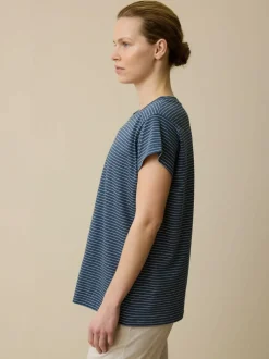 Schlafshirt aus Bio-Baumwolle, 84 blau/natur melange ringel, XS, GOTS