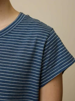 Schlafshirt aus Bio-Baumwolle, 84 blau/natur melange ringel, XS, GOTS