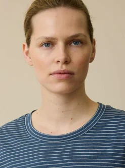 Schlafshirt aus Bio-Baumwolle, 84 blau/natur melange ringel, XS, GOTS