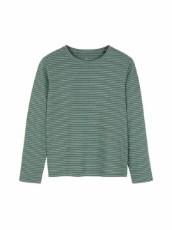 Schlafshirt aus Bio-Baumwolle, 96 eucalyptus/natur melange ringel, S, GOTS