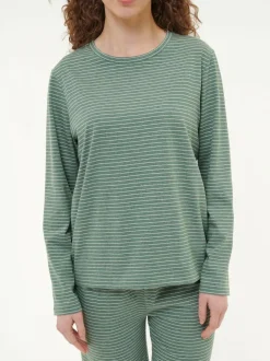 Schlafshirt aus Bio-Baumwolle, 96 eucalyptus/natur melange ringel, S, GOTS