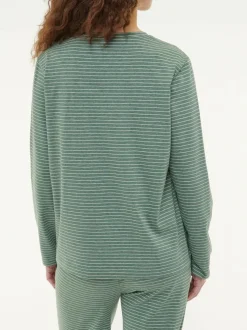 Schlafshirt aus Bio-Baumwolle, 96 eucalyptus/natur melange ringel, S, GOTS