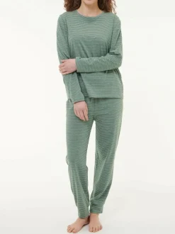 Schlafshirt aus Bio-Baumwolle, 96 eucalyptus/natur melange ringel, S, GOTS