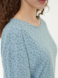 Schlafshirt aus Bio-Baumwolle, 91 blumendruck himmelblau, S, GOTS