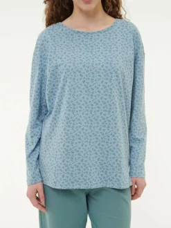 Schlafshirt aus Bio-Baumwolle, 91 blumendruck himmelblau, S, GOTS