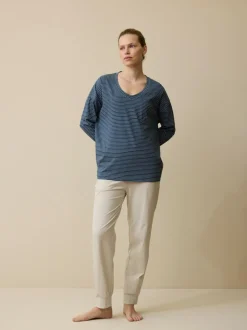 Schlafshirt aus Bio-Baumwolle, 84 blau/natur melange ringel, L, GOTS