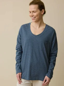 Schlafshirt aus Bio-Baumwolle, 84 blau/natur melange ringel, L, GOTS