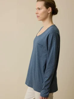 Schlafshirt aus Bio-Baumwolle, 84 blau/natur melange ringel, L, GOTS