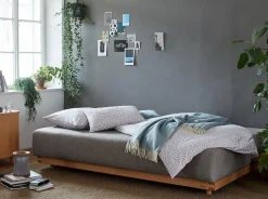 Schlafsofa Nebo B200 x T108 x H72, Sitzhöhe 42cm/Sitztiefe 85cm, inkl. 2 Kissen (80 x 55cm), Wollstoff Tano Natur (79), Buche