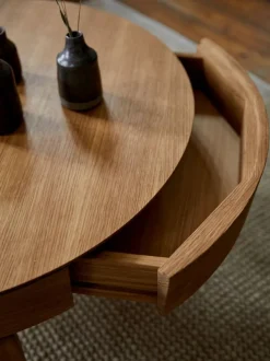 Sofatisch Mitsu, Ø 80 cm, mit einer Schublade, Buche